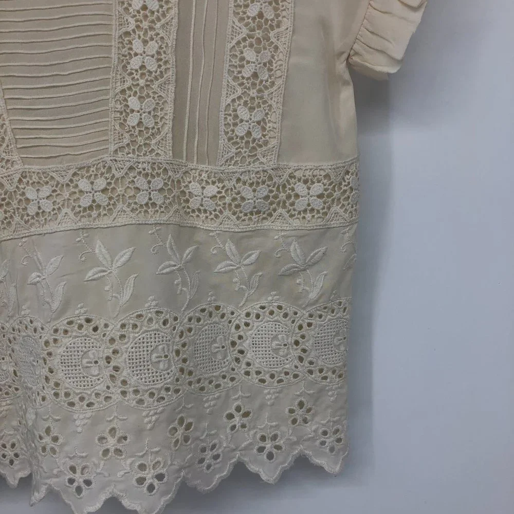Ulla Johnson Adrienne Scalloped  Silk Eyelet Victorian Blouse Off White Size 2 - Picture 11 of 16